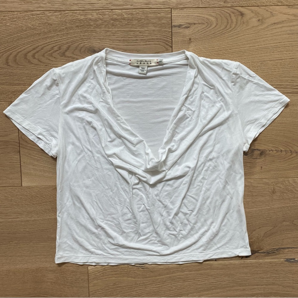 Alice and Olivia Jeans White Crop Tee Shirt Size S